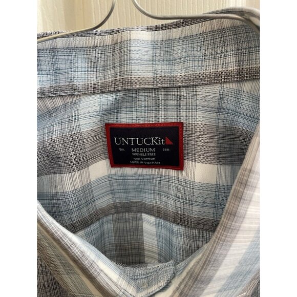 UNTUCKit Mens Shirt Medium COLLINS WF Button Up BLUE GRAY Plaid Long Sleeve - Picture 6 of 10